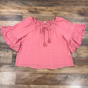 Lucky Brand Womens Shirt Large Pink Floral Boho blouse Scoop Neck Top